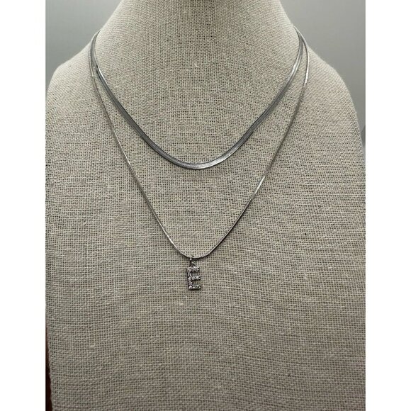 Letter E Necklace, Double Layer Initial E Pendant Necklace - Picture 1 of 5